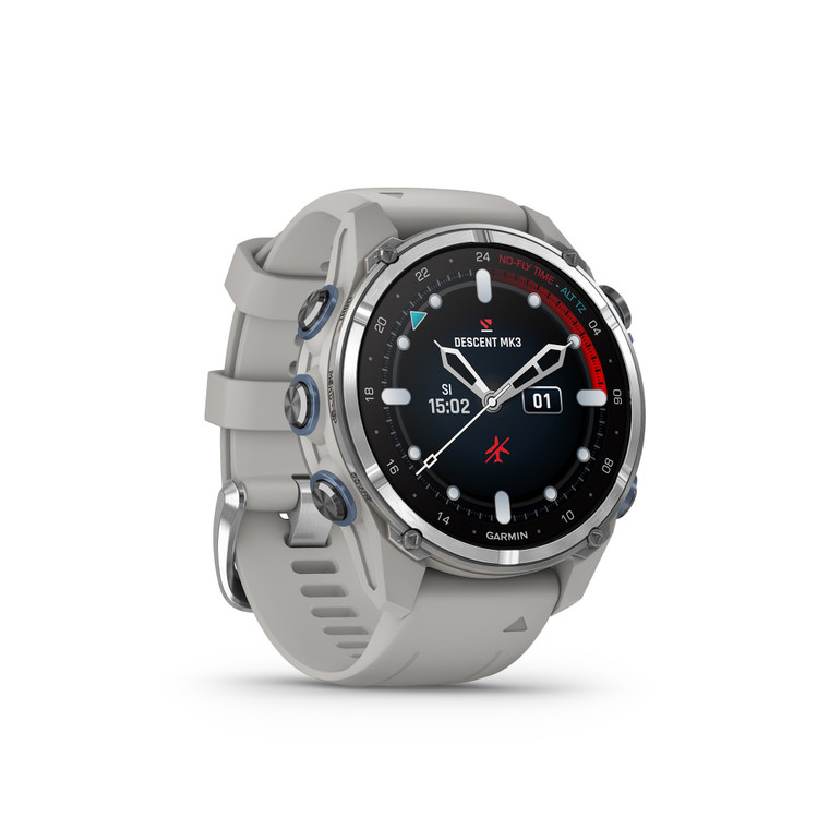 GARMIN Descent™ Mk3 - 43mm, Stainless Steel With Fog Grey Silicone Band