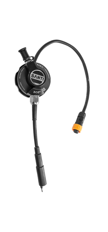 Thermovalve 303 is the transition between the external battery and the elements of the heating system located under the drysuit. It  replaces the standard inlet valve, as unlike a connector, it has two functions at the same time, an inlet valve and an integrated connector.